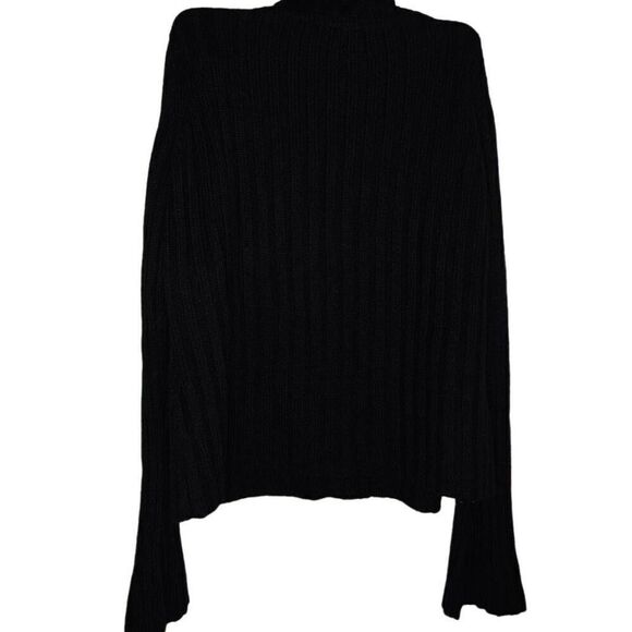 5.525 Wool Blend Black Turtle Neck Ribbed Sweater - Picture 3 of 7